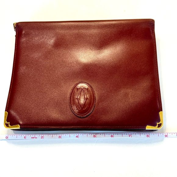 CARTIER Burgundy Bordeaux Leather Clutch Purse Bag - Authentic - Picture 14 of 16